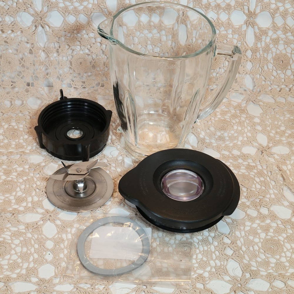 Oster Blender Jar Replacement 6 Cup Glass Pitcher Lid Blade Base Set Black